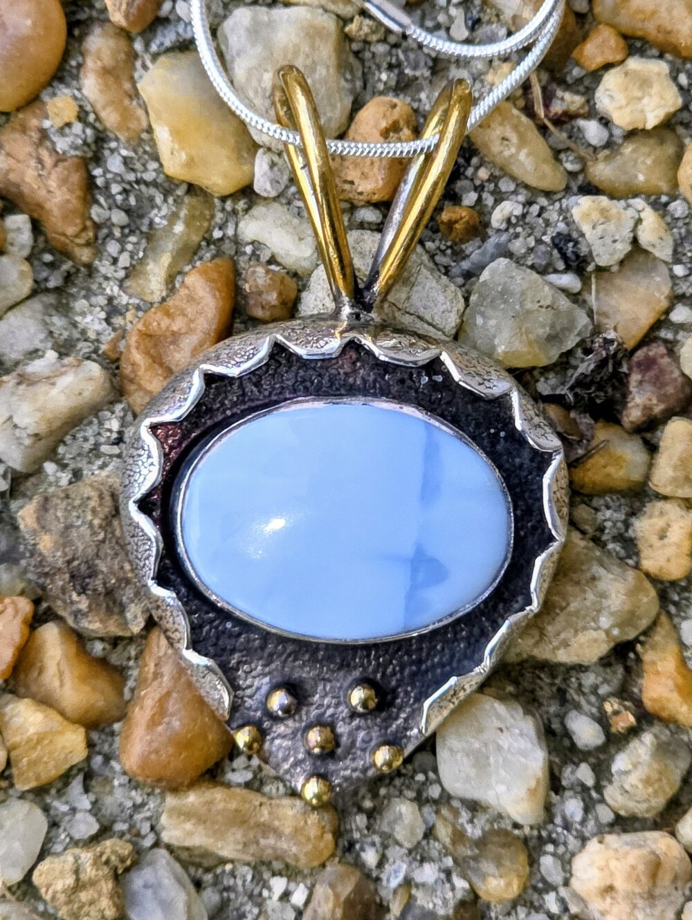Owyhee Opal Gemstone Pendant In 925 Sterling Silver W/ Gold Vermeil (2")